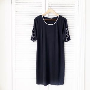 JM Collection Women's Printed Beaded Sleeveless Dress Black Size -S
